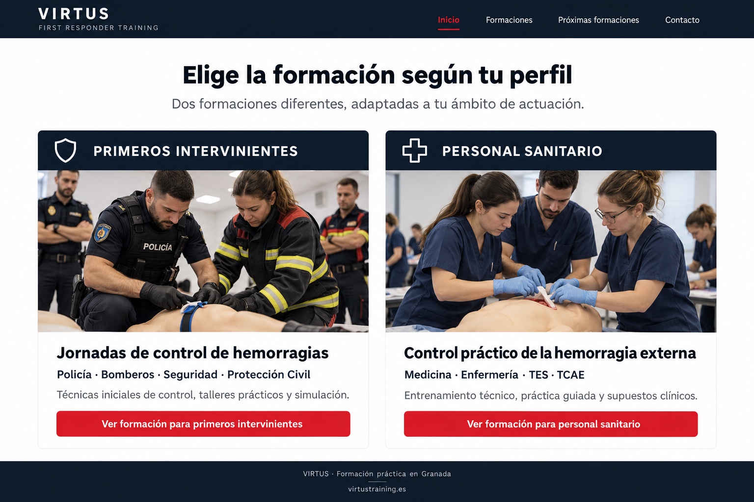 Imagen ilustrativa de policía y bomberos practicando el control de hemorragias con un simulador